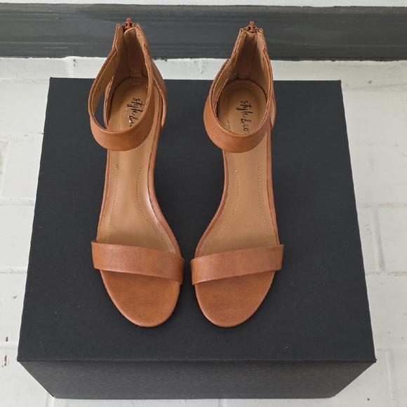 Style & Co. Shoes - Style & Co. Cognac Open-Toe Ankle-Strap Heels